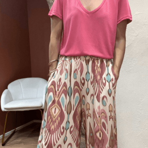T-shirt cupro col V GASPARD fuchsia – basique élégant à manches courtes