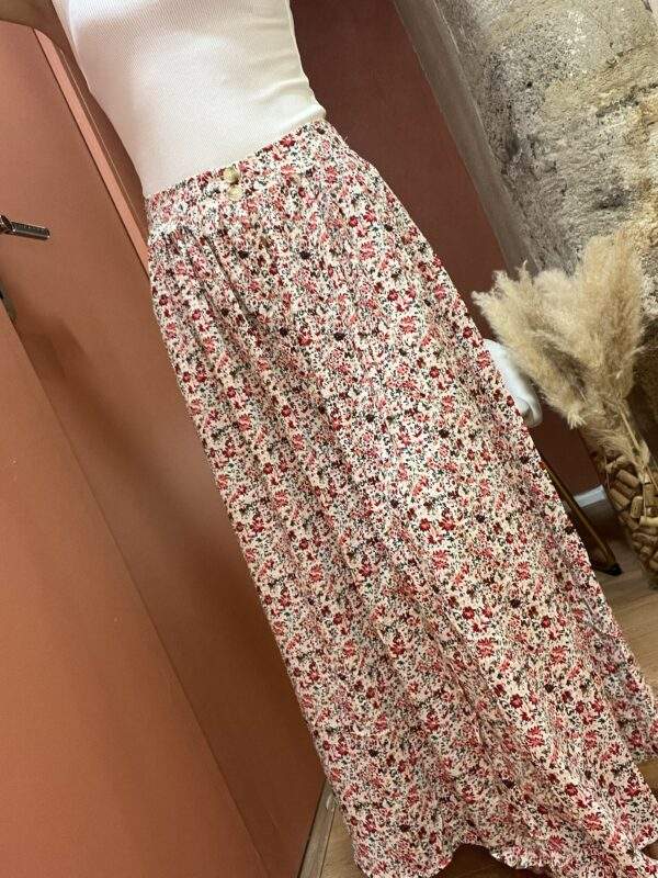 Jupe longue fleurie – LEONIE – Taille élastiquée et boutonnage modulable – Image 2