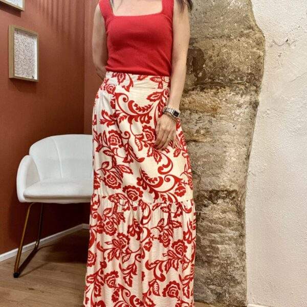 Jupe longue fluide JASMINE – Imprimé rouge & blanc – Image 9