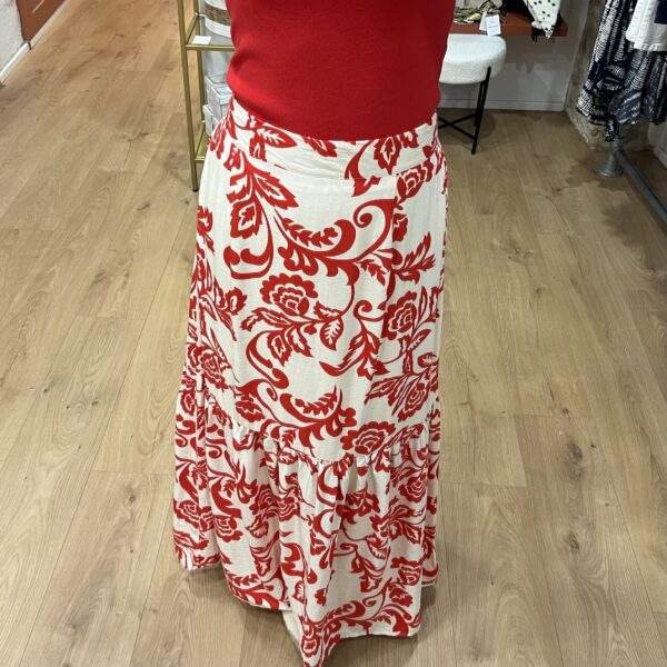 Jupe longue fluide JASMINE – Imprimé rouge & blanc – Image 2