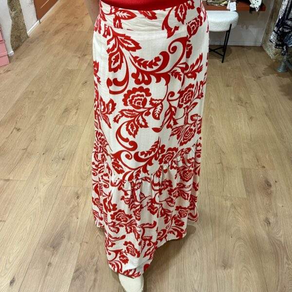 Jupe longue fluide JASMINE – Imprimé rouge & blanc – Image 4