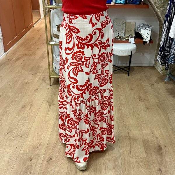 Jupe longue fluide JASMINE – Imprimé rouge & blanc – Image 3