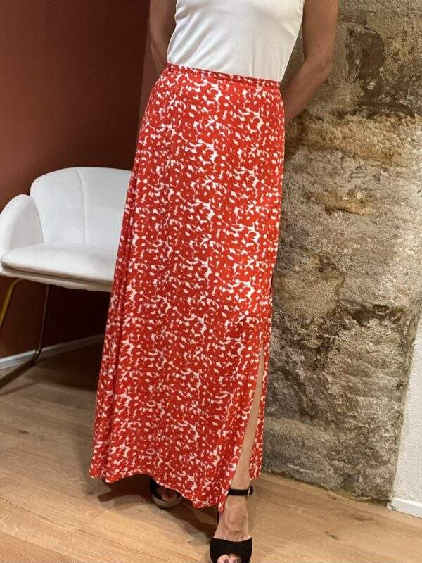 Jupe longue fleurie – MARIE – Rouge & blanche – Fermeture zippée