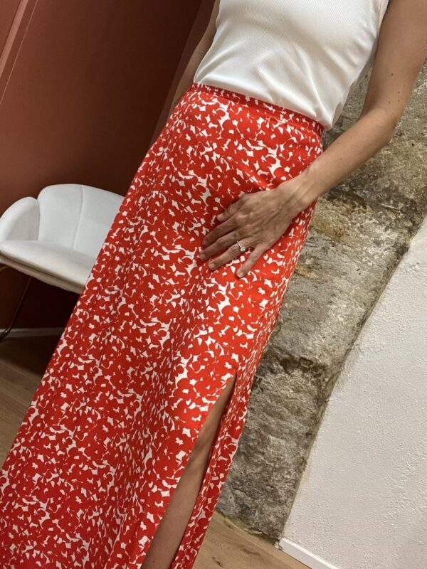 Jupe longue fleurie – MARIE – Rouge & blanche – Fermeture zippée – Image 3