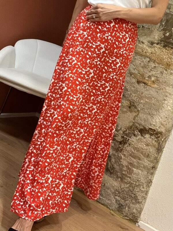 Jupe longue fleurie – MARIE – Rouge & blanche – Fermeture zippée – Image 2