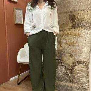 Pantalon texturé kaki PALM – Confort et style au naturel