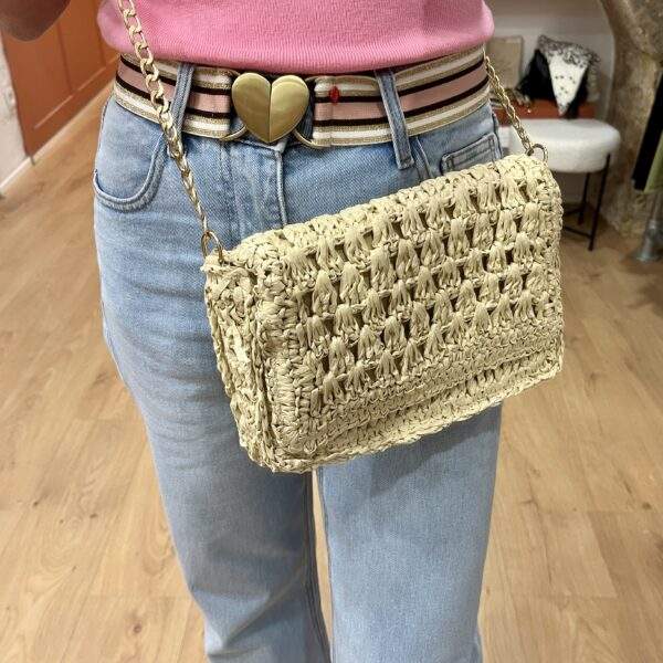 Sac en paille avec chaîne dorée – EDEN – Beige – Élégance estivale