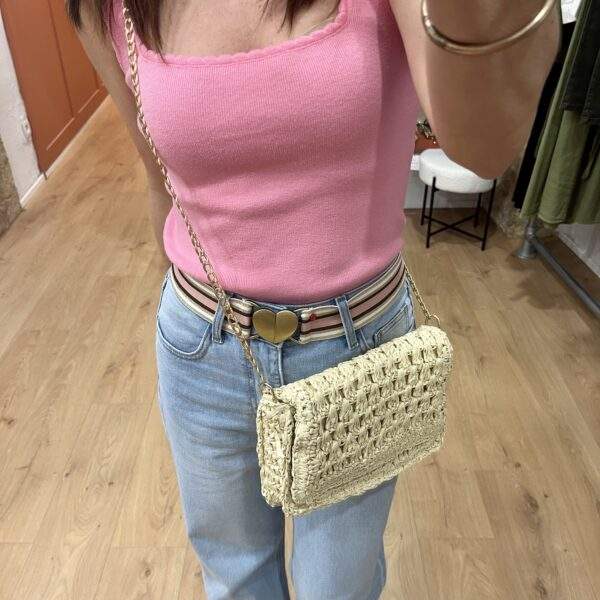 Sac en paille avec chaîne dorée – EDEN – Beige – Élégance estivale – Image 3