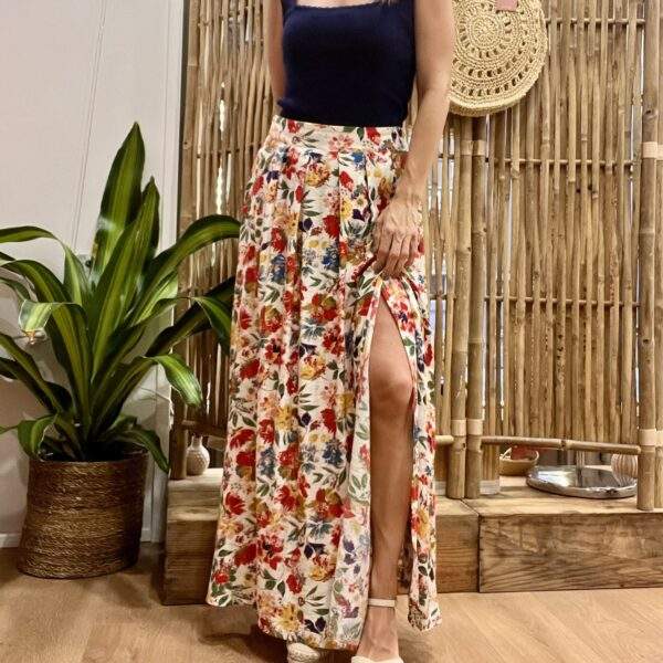 Jupe longue GAYA – Taille élastique & imprimé fleuri multicolore – Image 6