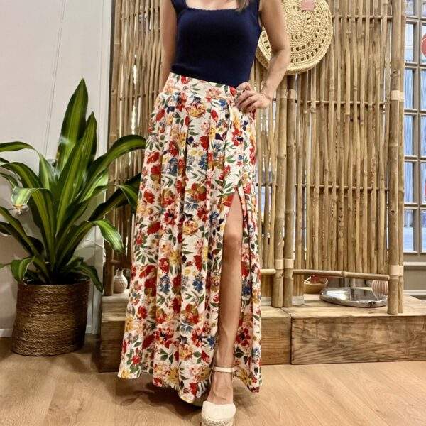Jupe longue GAYA – Taille élastique & imprimé fleuri multicolore – Image 2