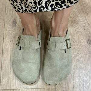 Mules CALYPSO en suédine taupe