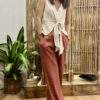 Pantalon MAILY rose terracotta – Taille haute – Coupe tailleur fluide
