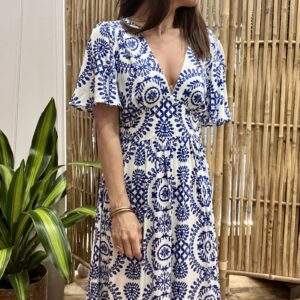 Robe JOSEPHINE à Motif Bleu – Féminité et Confort