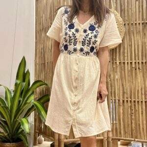 Robe courte en coton brodé PENELOPE – style bohème chic ajustable
