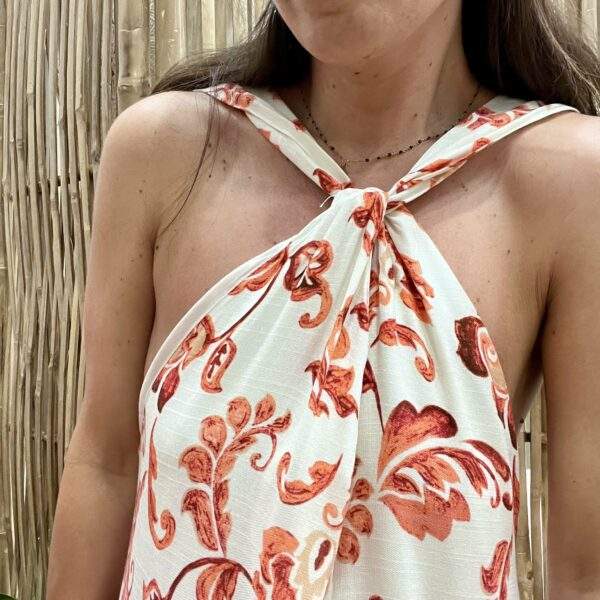 Robe EMELINE longue fluide – Imprimé fleuri blanc, rouge et brun – 100% rayon – Image 4