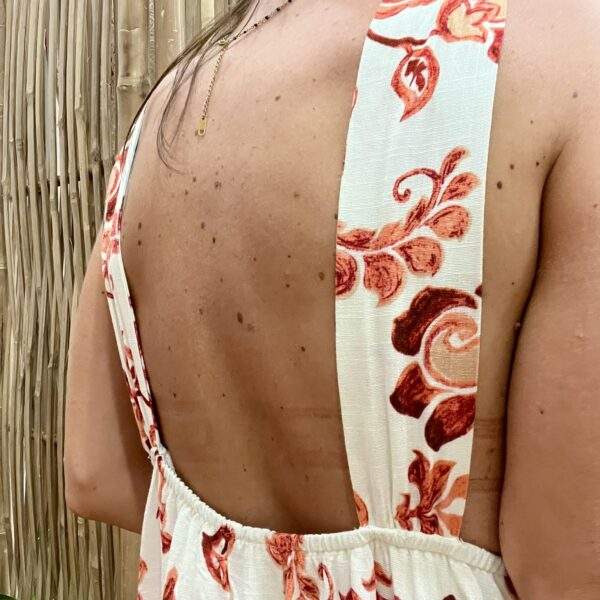 Robe EMELINE longue fluide – Imprimé fleuri blanc, rouge et brun – 100% rayon – Image 5