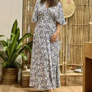 Robe THELMA à Motif Bleu – Féminité et Confort