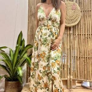Robe longue fleurie MARJORIE – bretelles ajustables & dos smocké
