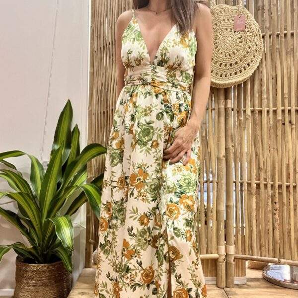 Robe longue fleurie MARJORIE – bretelles ajustables & dos smocké