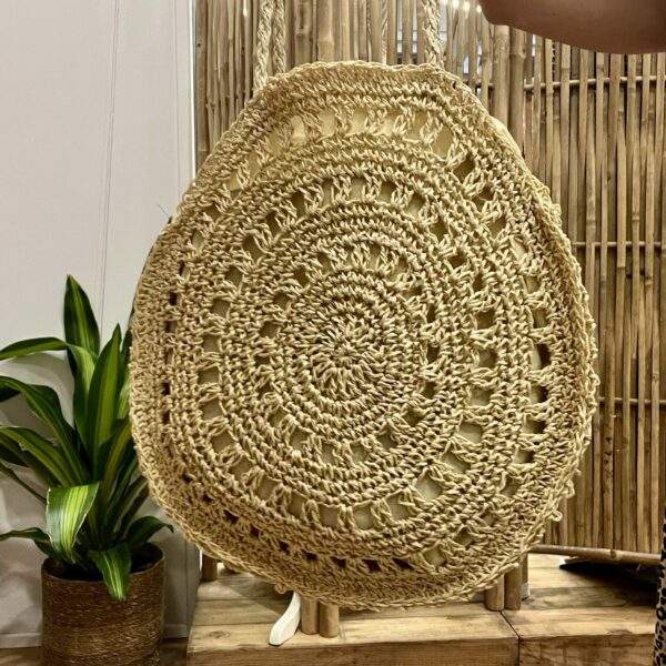 Sac Rond Porté Épaule en Paille – Beige – Image 3
