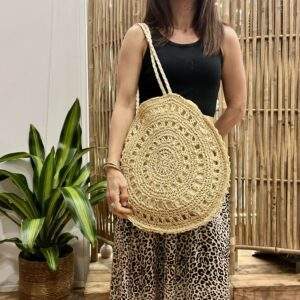 Sac Rond Porté Épaule en Paille – Beige