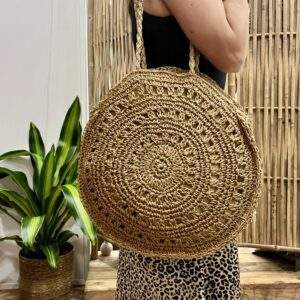 Sac Rond Porté Épaule en Paille – Taupe