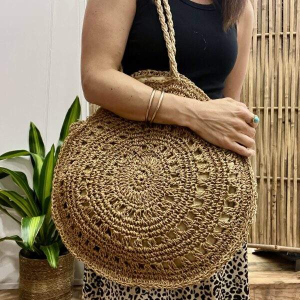 Sac Rond Porté Épaule en Paille JOSEPH – Taupe – Image 3