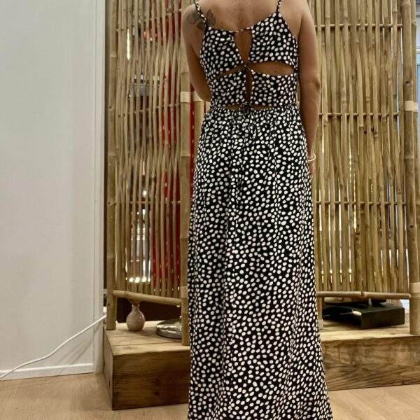 Robe midi noire LUCINDA – Imprimé pois & dos lacé – Image 6
