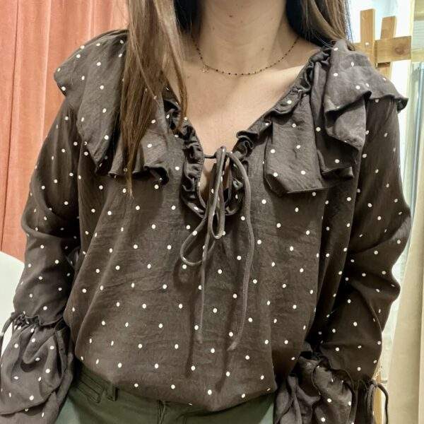Blouse à pois PARIS – Chocolat à pois blancs – Image 2