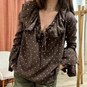 Blouse à pois PARIS – Chocolat à pois blancs