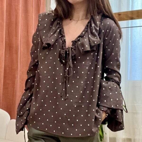 Blouse à pois PARIS – Chocolat à pois blancs – Image 3