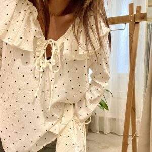 Blouse à pois PARIS – Écrue à pois noirs