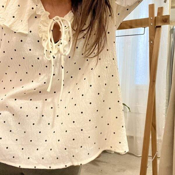 Blouse à pois PARIS – Écrue à pois noirs – Image 2