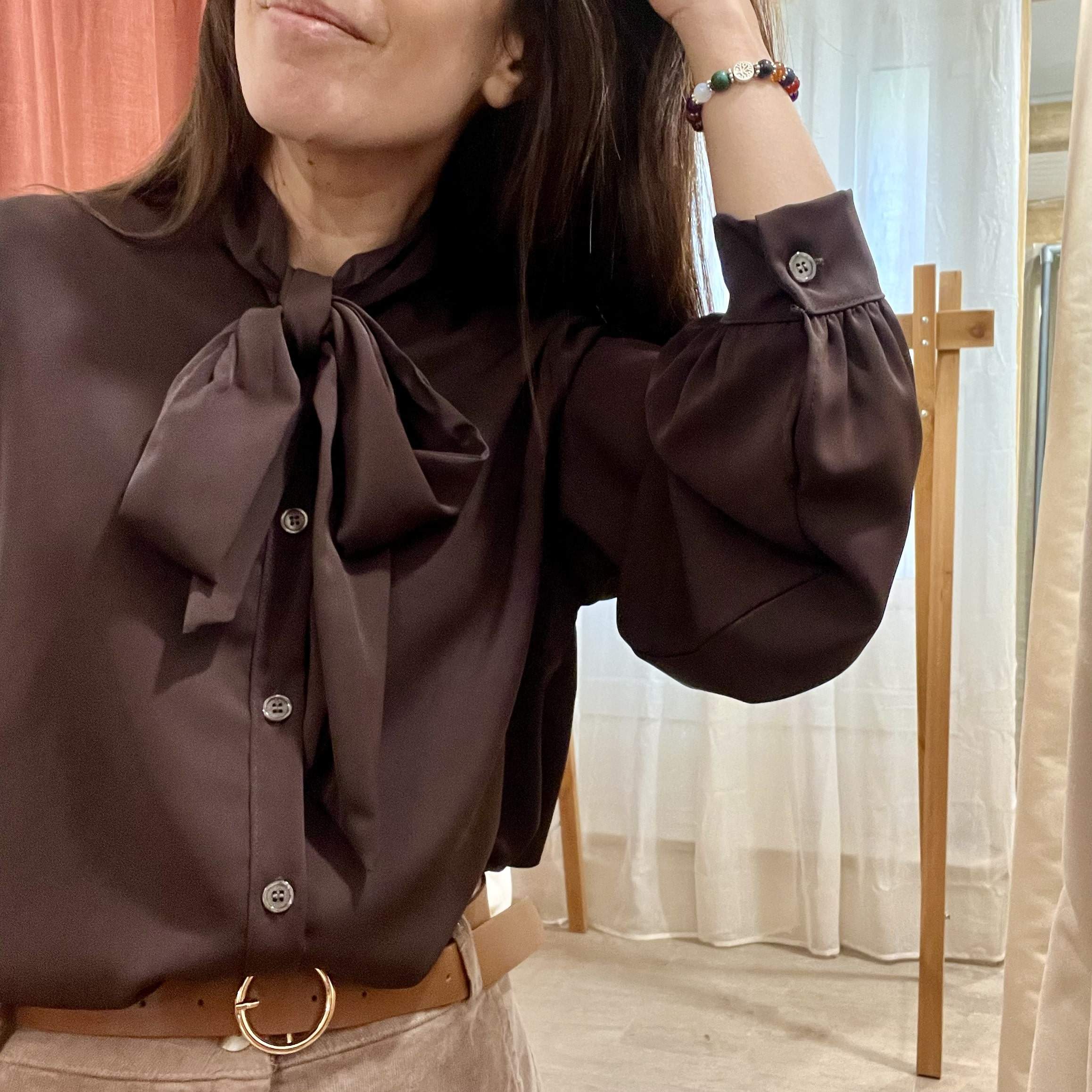 POPELINE BEZIERS CHEMISE AVEC NOEUD VALENCIA CHOCOLAT 4