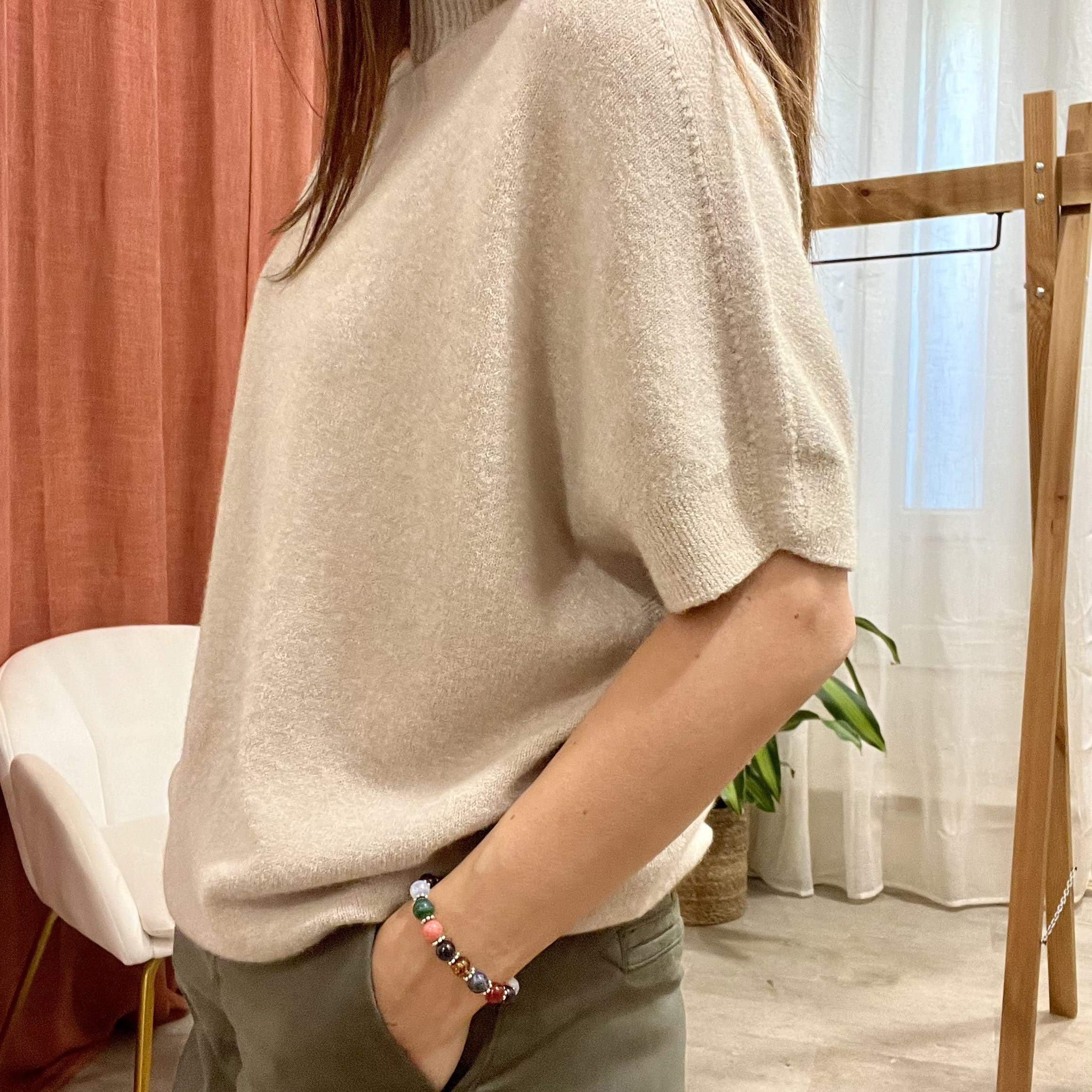 Pull manches courtes MILANO beige – Fabriqué en Italie – Image 3