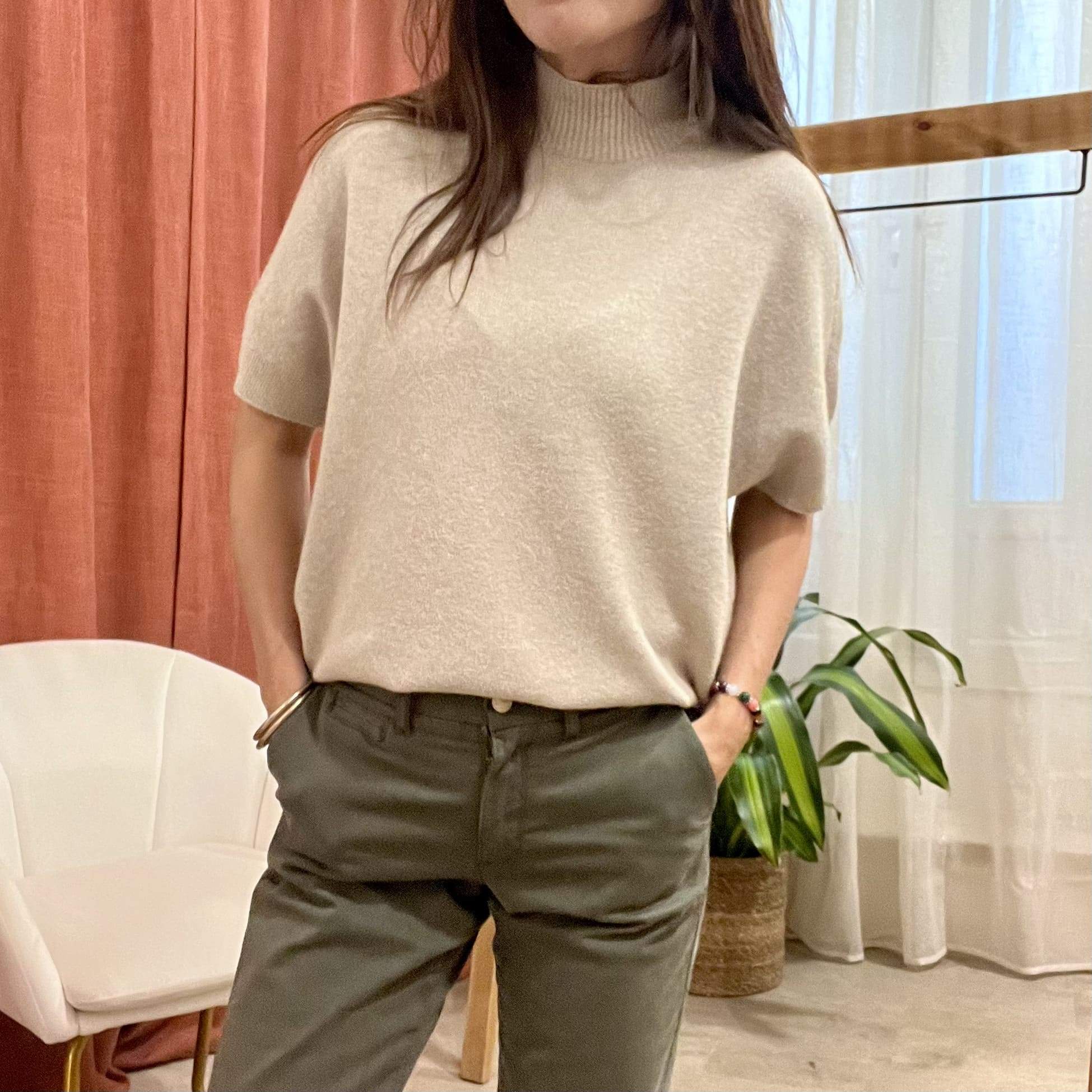 Pull manches courtes MILANO beige – Fabriqué en Italie – Image 2