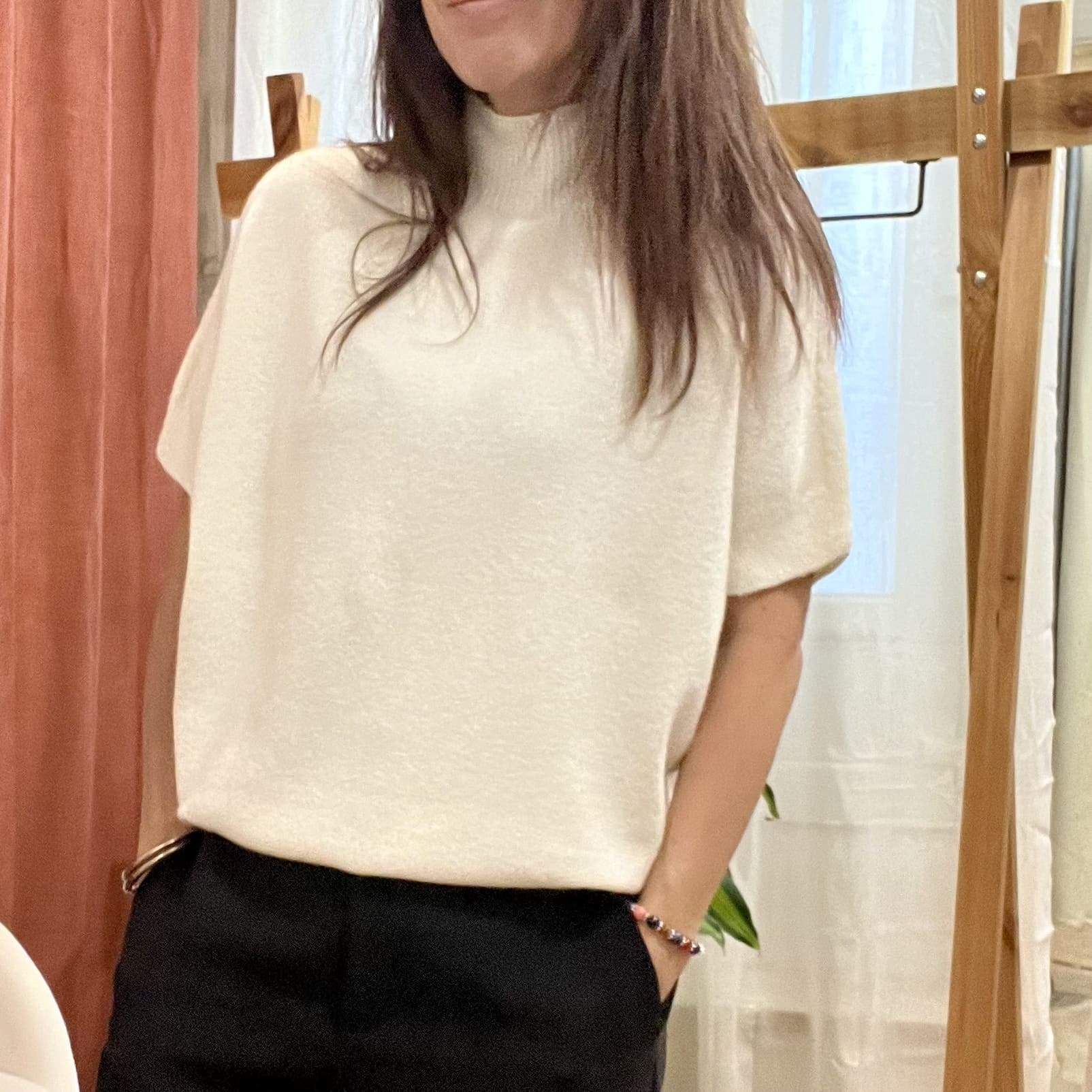 Pull manches courtes MILANO écru – Fabriqué en Italie