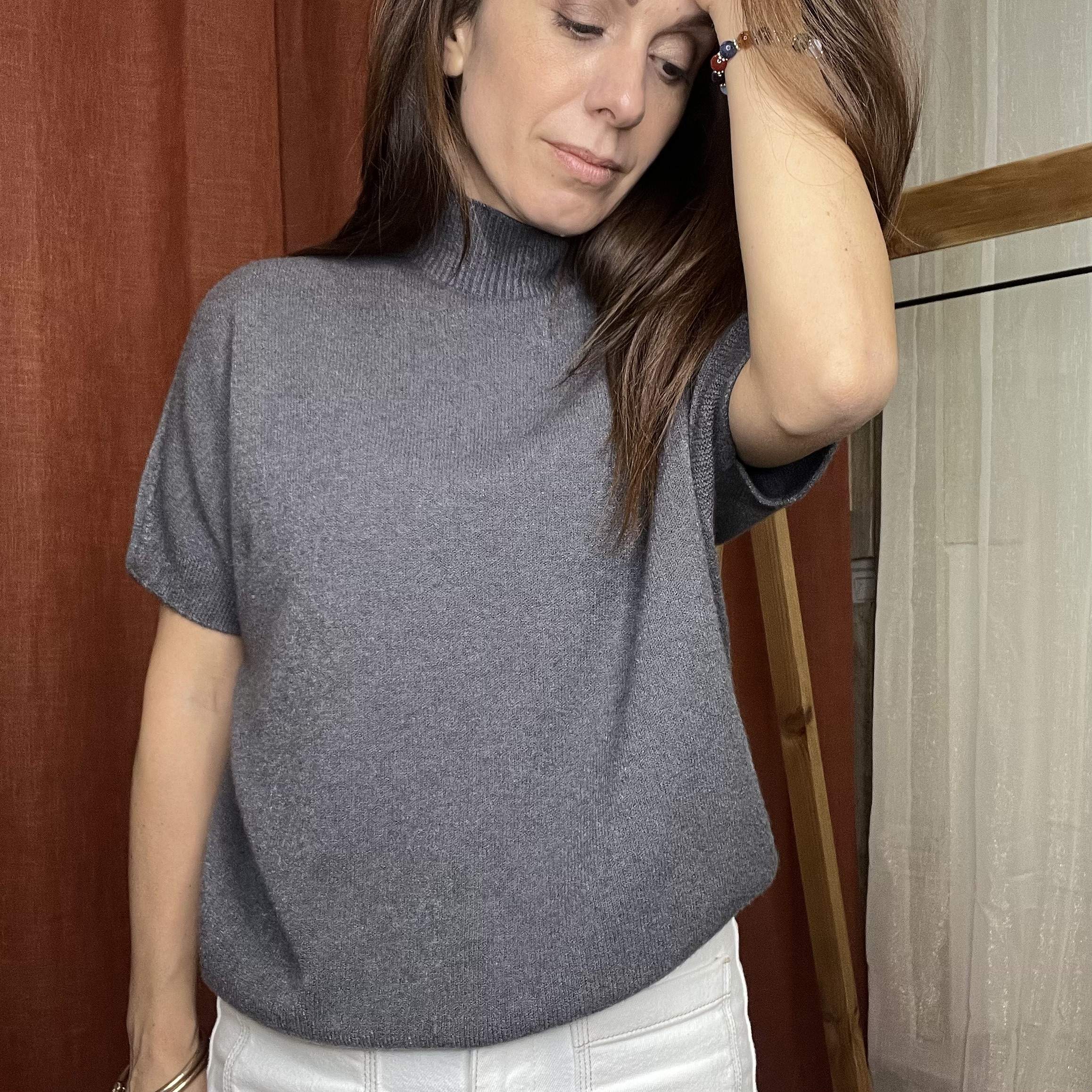 Pull manches courtes MILANO gris – Fabriqué en Italie