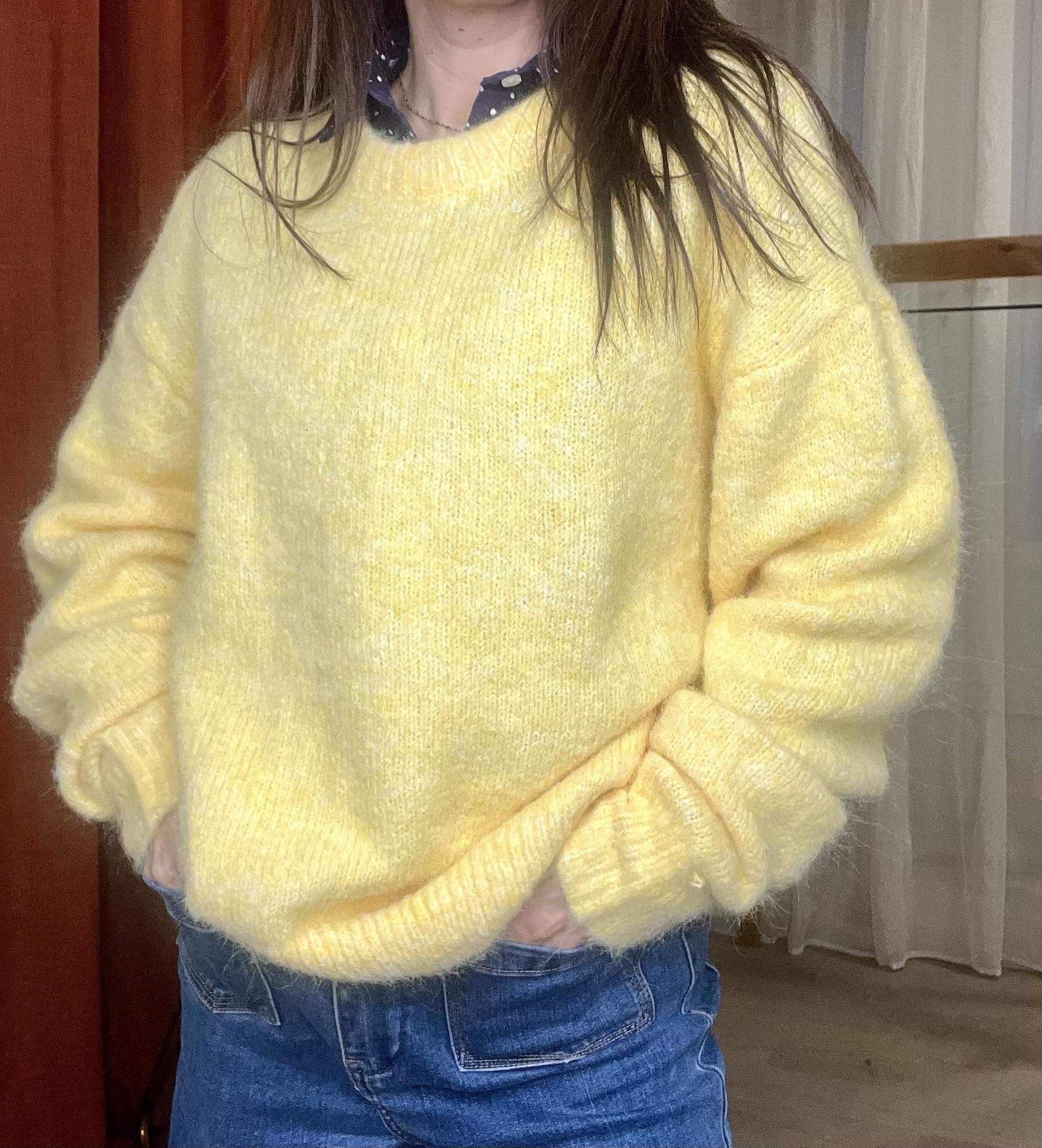 Pull JACKY – grosses mailles – Jaune – Taille unique