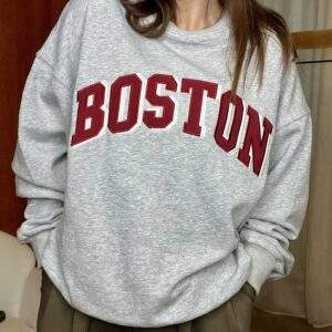 Sweat "Boston" – gris écriture bordeaux