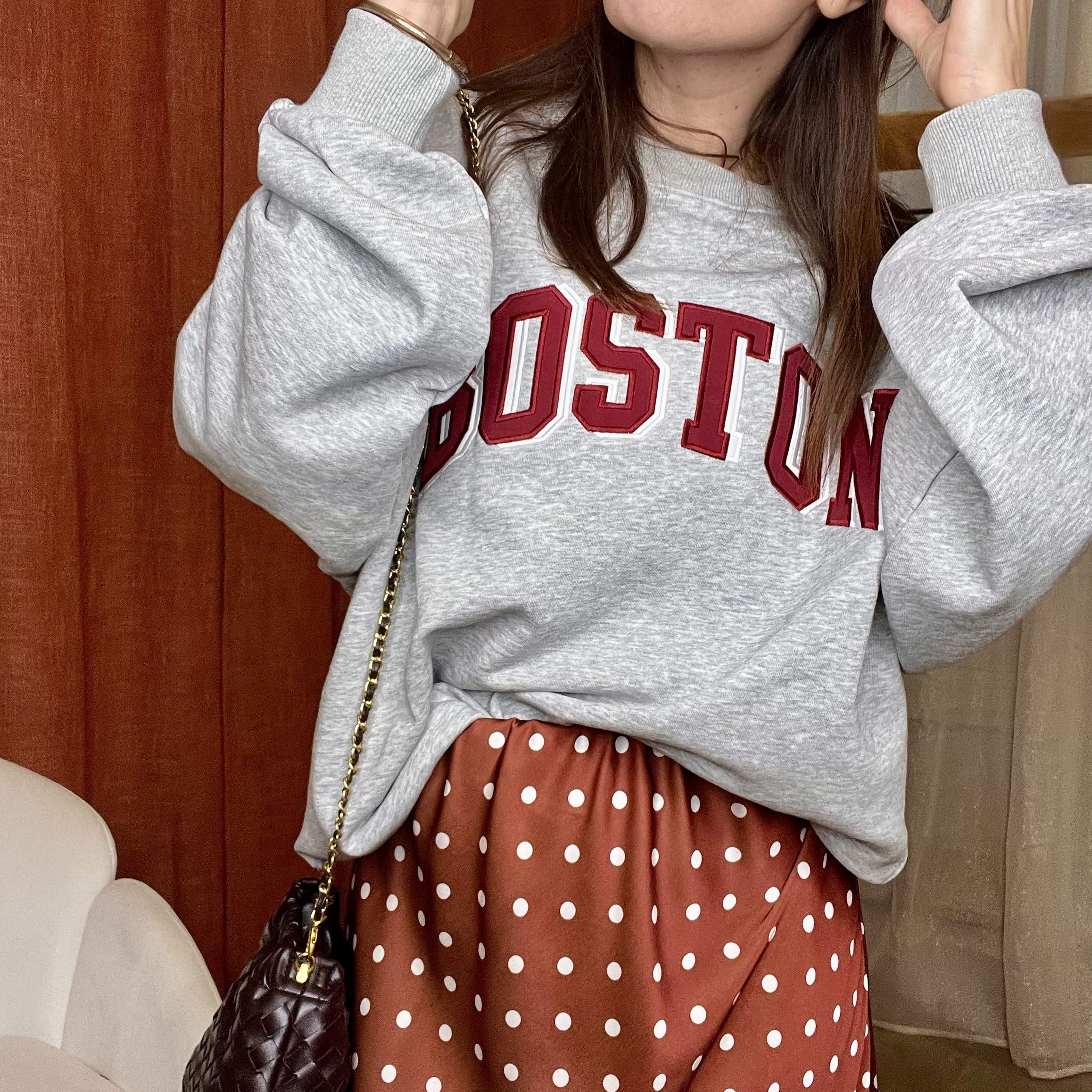 Sweat "Boston" – gris écriture bordeaux – Image 3